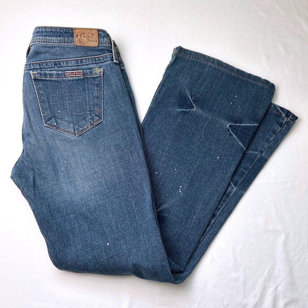 Hint Womans Low Rise Bootcut Jeans Size 8/9 Blue Distressed Streetwear Stretch